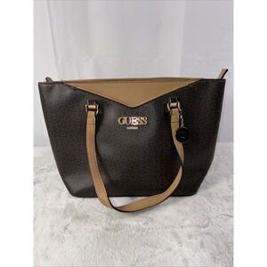 Guess Monogram Tote Bag W/gold Toned Hardware